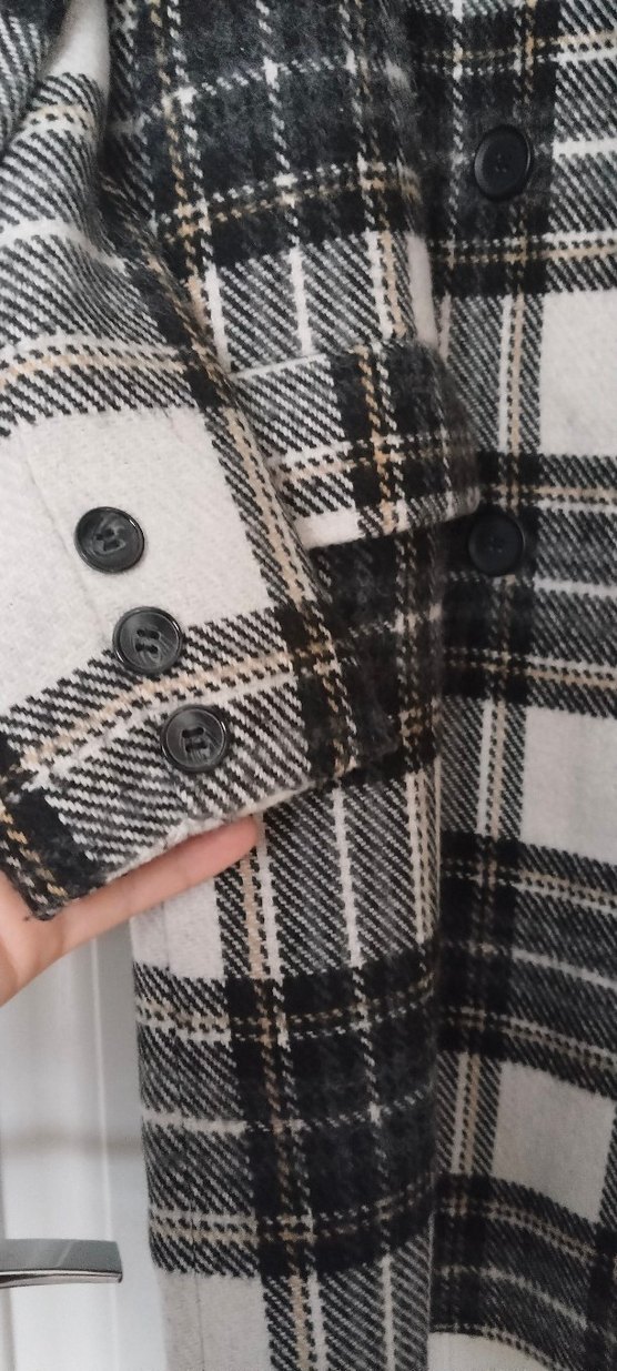 Düğmeli Gri Ekose Midi Kadın Kaban - Görsel 3