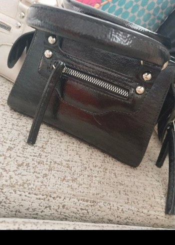 Siyah Yılan Desenli Deri Kadın Çanta - Görsel 3