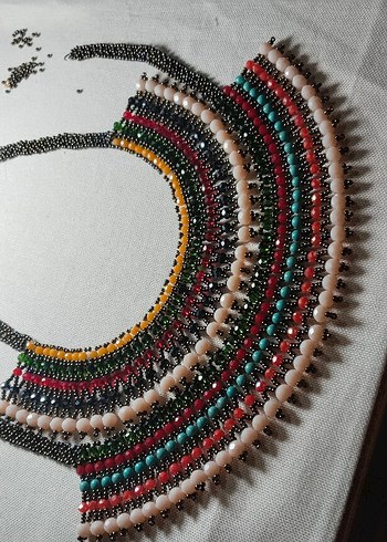 Uzun Çok Renkli Boncuklu Yılan Desenli Kadın Kolye,i  - Görsel 5