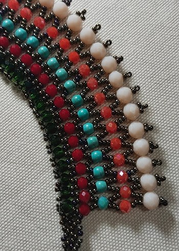 Uzun Çok Renkli Boncuklu Yılan Desenli Kadın Kolye,i  - Görsel 3