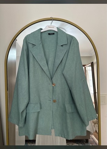 Düğmeli Uzun Kesim Kadın Keten Blazer Ceket