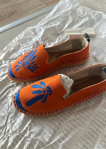 38 Beden turuncu Renk Nakışlı Turuncu Kadın Dolgu Topuk Espadril