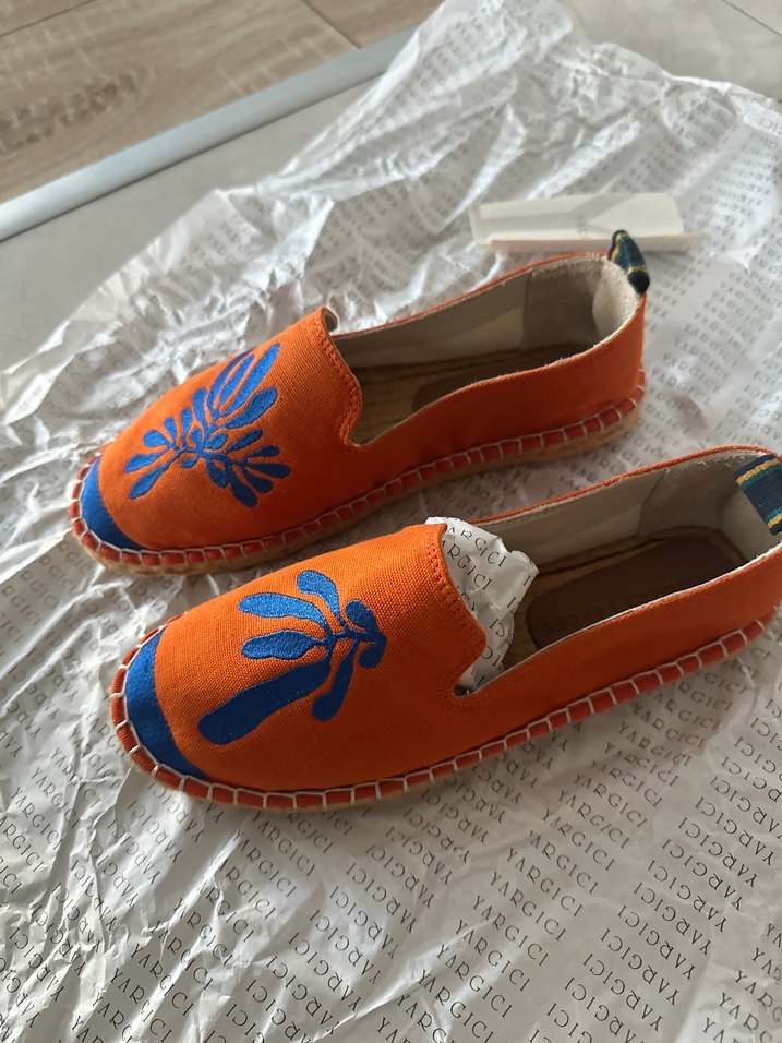 Nakışlı Turuncu Kadın Dolgu Topuk Espadril - Görsel 3