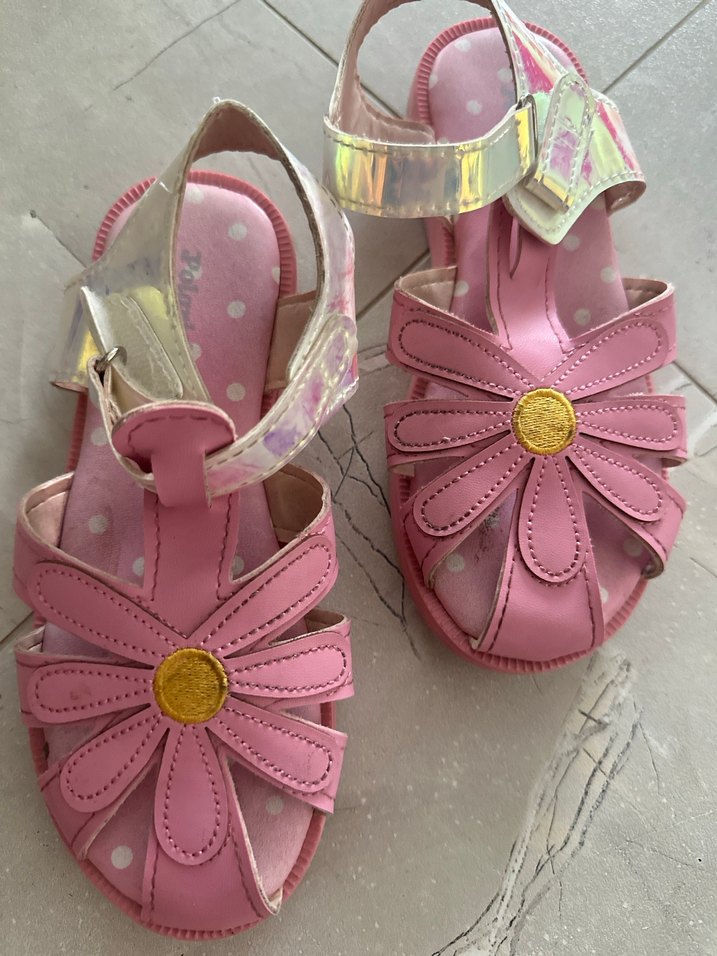 Kız Çocuk Pembe Çiçekli Tokalı Terlik - Görsel 2