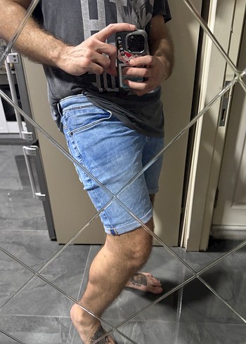 Pull & Bear Erkek Mavi Denim Şort - Görsel 5