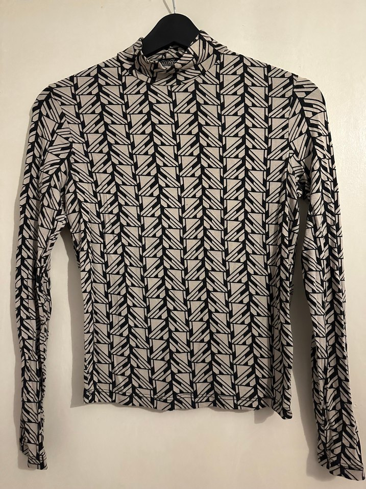 Kahverengi Zebra Desenli Balıkçı Yaka Kadın Bluz - Görsel 2