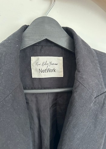 Düğmeli Siyah Keten Kadın Blazer - Görsel 3