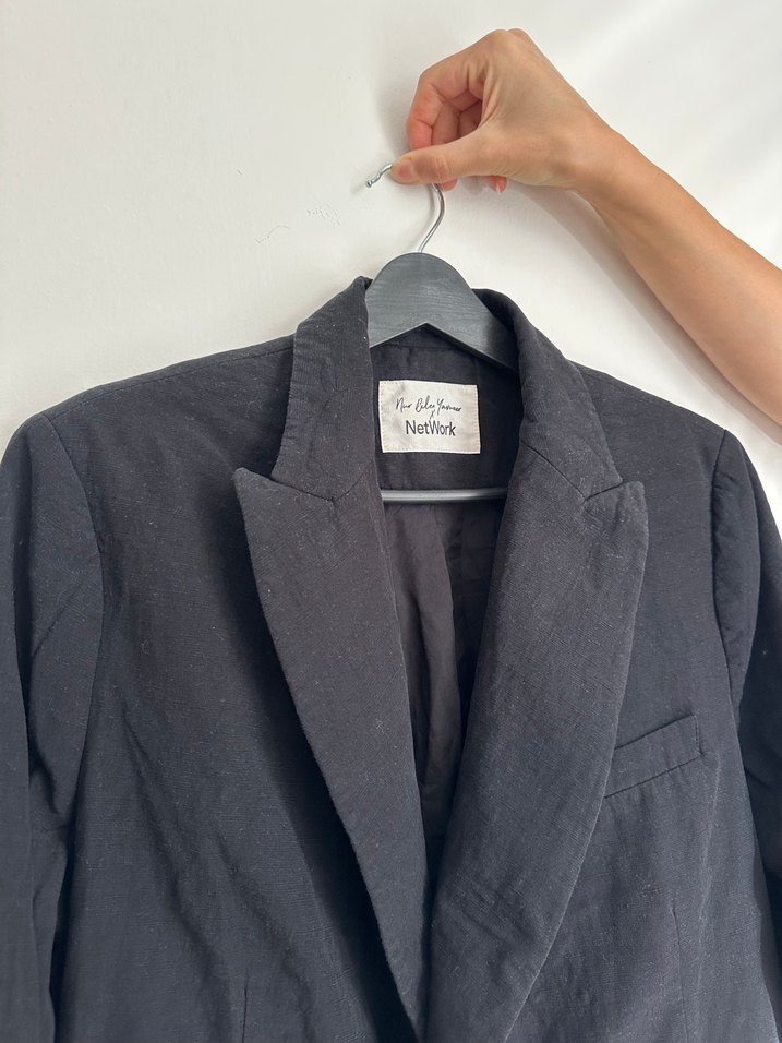 Düğmeli Siyah Keten Kadın Blazer - Görsel 2