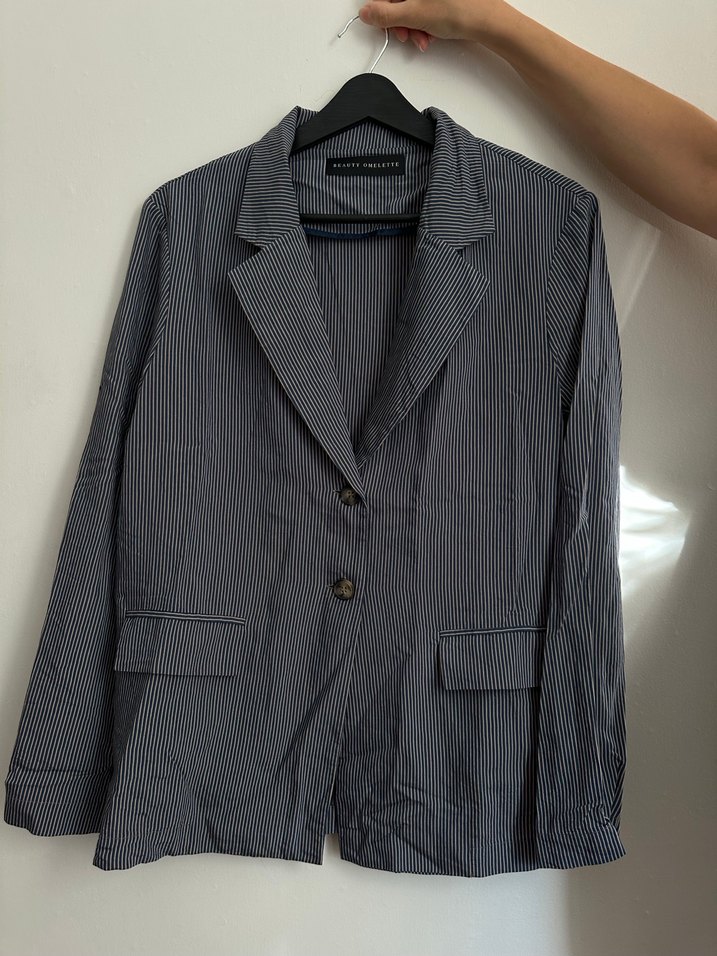 Düğmeli Gri Kadın Keten Blazer Ceket - Görsel 2