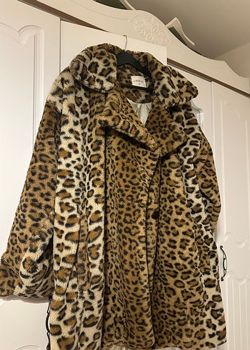 Leopar Desenli Kadın Midi Suni Kürk Ceket - Görsel 2