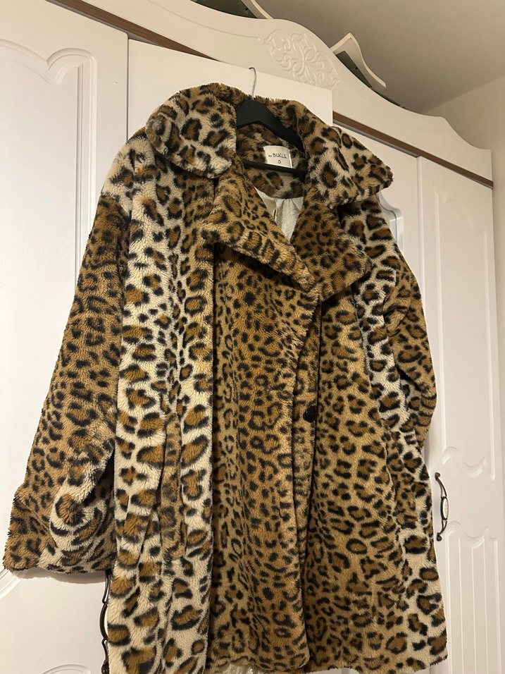 Leopar Desenli Kadın Midi Suni Kürk Ceket - Görsel 2