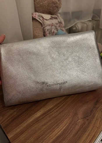 Gümüş Renk Kadın Deri Clutch Çanta - Görsel 5
