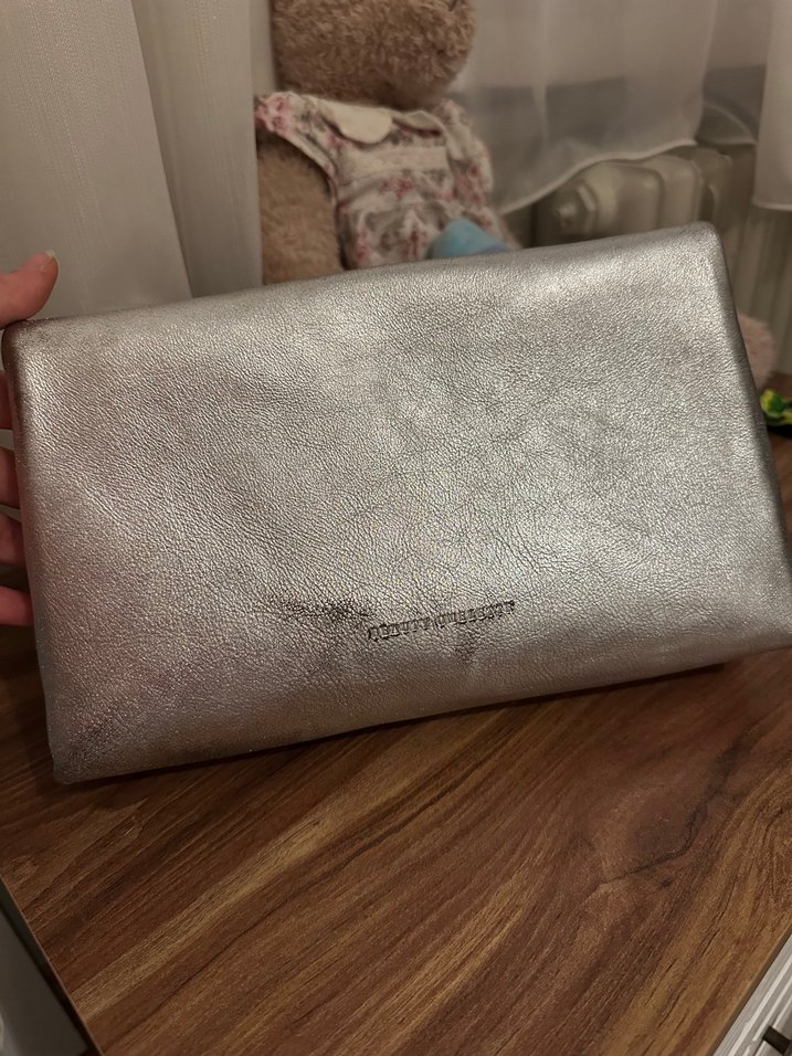 Gümüş Renk Kadın Deri Clutch Çanta - Görsel 5