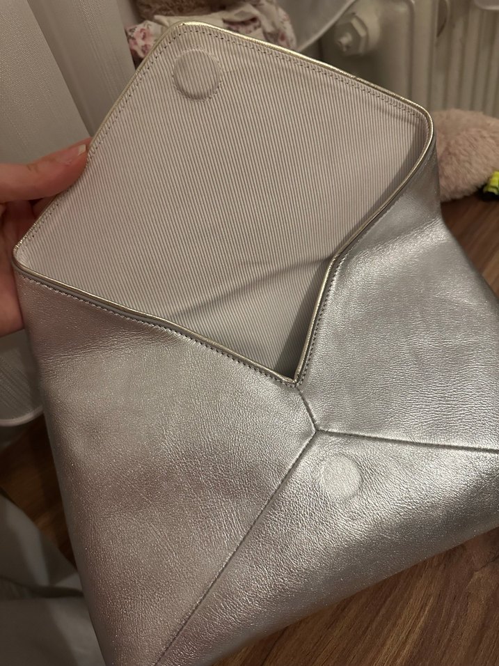 Gümüş Renk Kadın Deri Clutch Çanta - Görsel 3