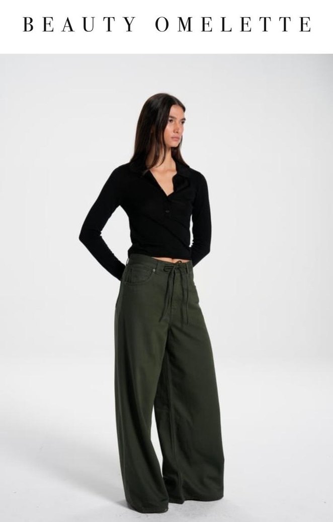 Kemerli Yeşil Salaş Kadın Kumaş Pantolon - Görsel 2