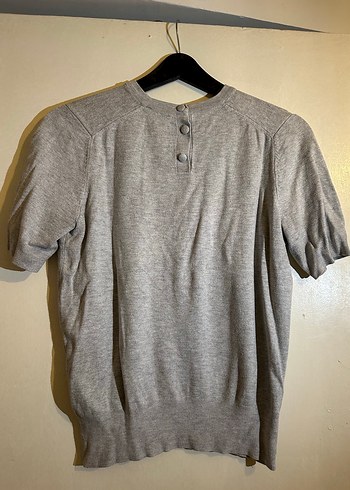 Gri Keten Kadın Kısa Kollu Tişört - Görsel 5