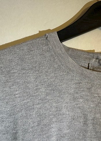 Gri Keten Kadın Kısa Kollu Tişört - Görsel 3