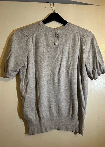 Gri Keten Kadın Kısa Kollu Tişört - Görsel 4