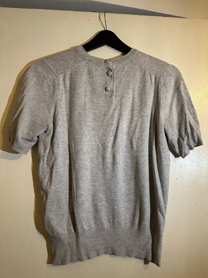 Gri Keten Kadın Kısa Kollu Tişört - Görsel 5