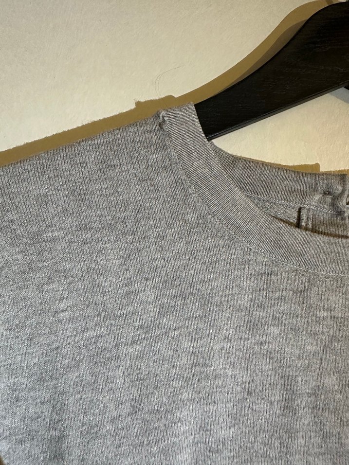 Gri Keten Kadın Kısa Kollu Tişört - Görsel 3