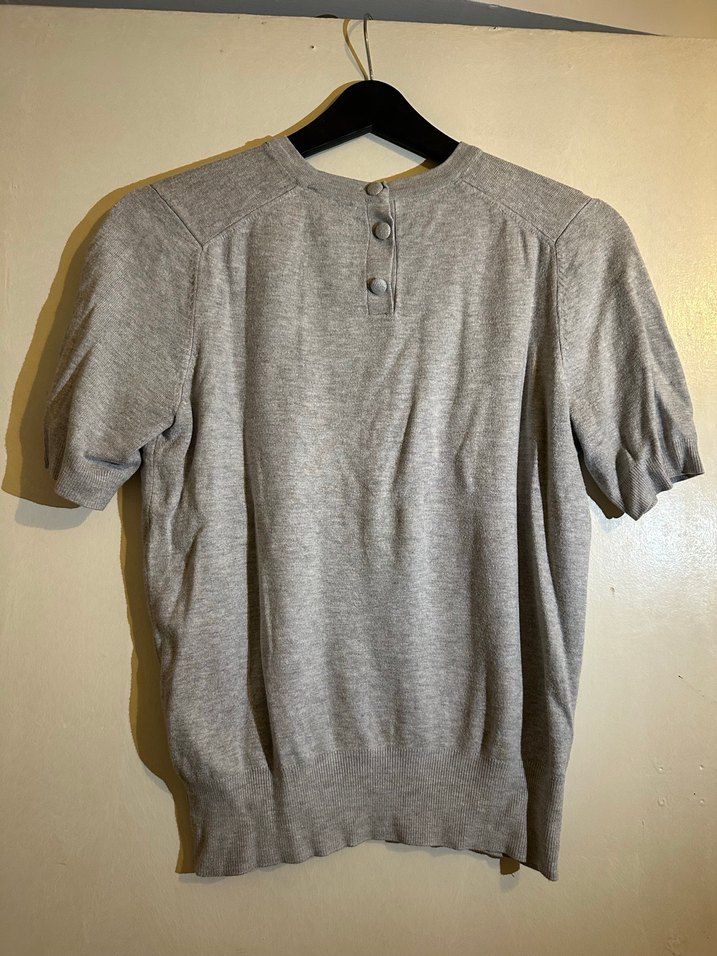 Gri Keten Kadın Kısa Kollu Tişört - Görsel 4