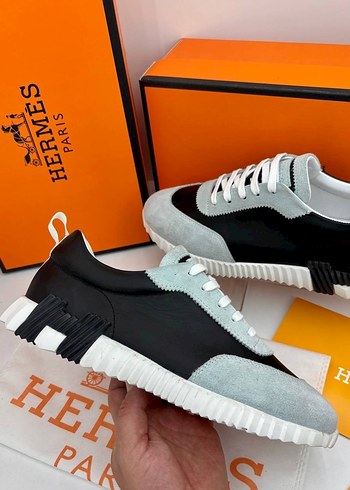 Hermes Siyah Acik Mavi Suet Sneaker