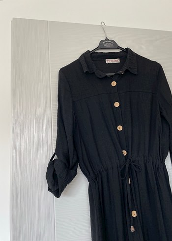 38 Beden Düğmeli Siyah Uzun Tunik