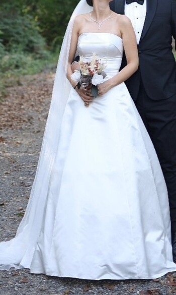 SATEN KOLSUZ STRAPLEZ SADE ŞIK GELİNLİK - Görsel 7