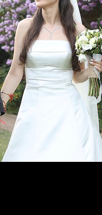 SATEN KOLSUZ STRAPLEZ SADE ŞIK GELİNLİK - Görsel 3