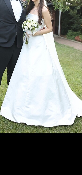 SATEN KOLSUZ STRAPLEZ SADE ŞIK GELİNLİK - Görsel 4