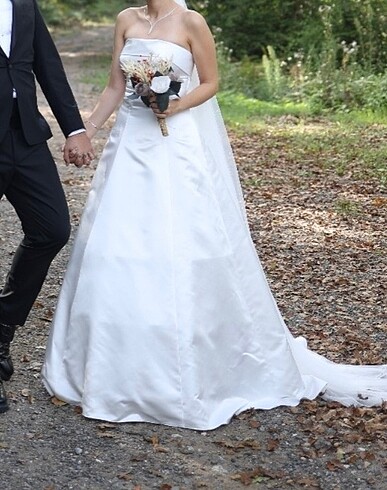 SATEN KOLSUZ STRAPLEZ SADE ŞIK GELİNLİK - Görsel 6