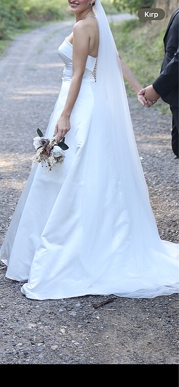 SATEN KOLSUZ STRAPLEZ SADE ŞIK GELİNLİK - Görsel 5