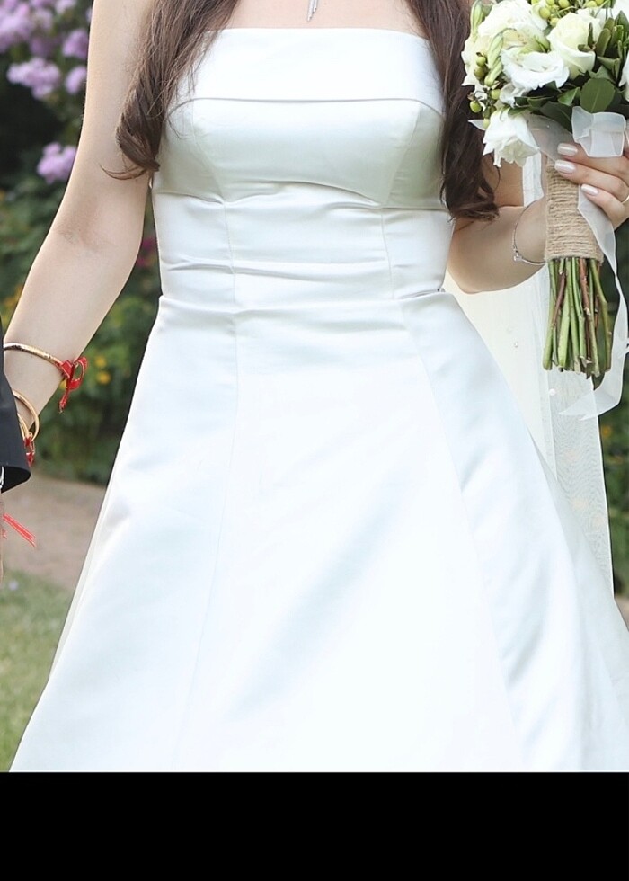 SATEN KOLSUZ STRAPLEZ SADE ŞIK GELİNLİK - Görsel 3