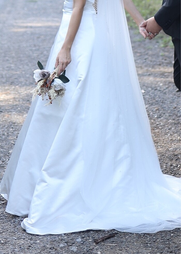 SATEN KOLSUZ STRAPLEZ SADE ŞIK GELİNLİK - Görsel 5