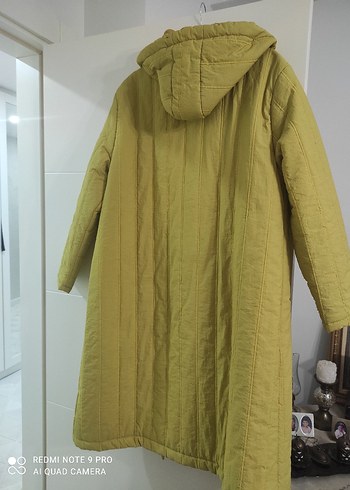 Sarı Uzun Keten Kadın Mont - Görsel 7