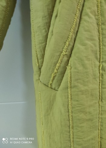 Sarı Uzun Keten Kadın Mont - Görsel 6