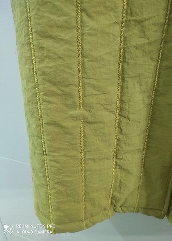 Sarı Uzun Keten Kadın Mont - Görsel 3