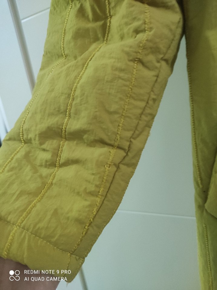 Sarı Uzun Keten Kadın Mont - Görsel 5