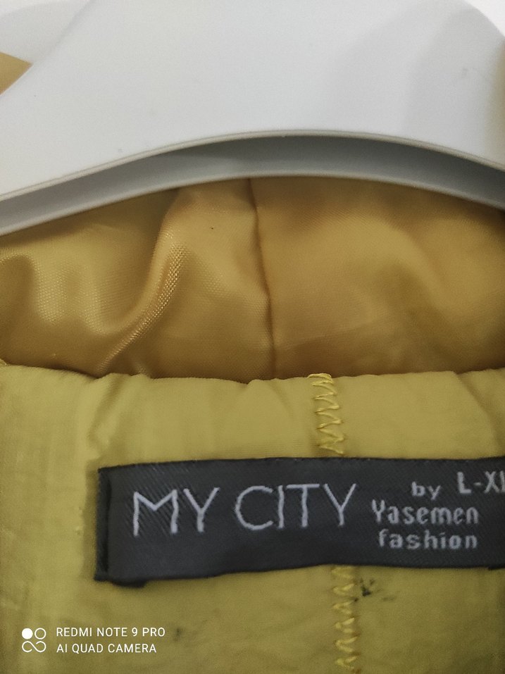 Sarı Uzun Keten Kadın Mont - Görsel 4