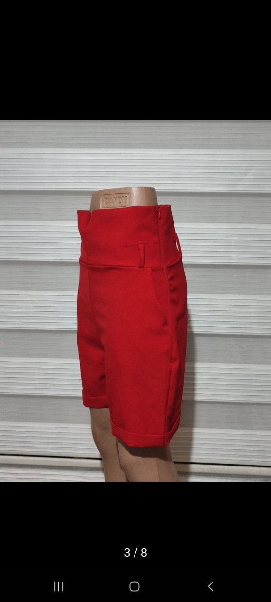 Kemerli Kırmızı Mini Bermuda Şort - Görsel 3