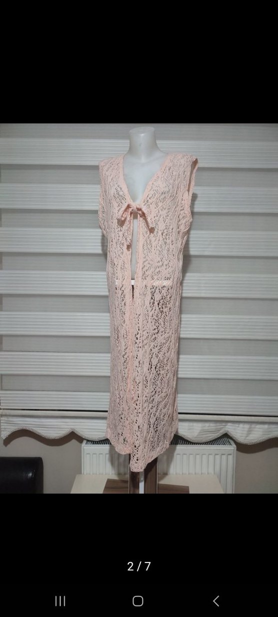 Bej Uzun Dantel Bohem Kadın hırka - Görsel 2