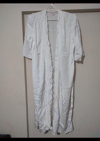 Beyaz Nakışlı Bohem Uzun Kadın Sabahlık - Görsel 7