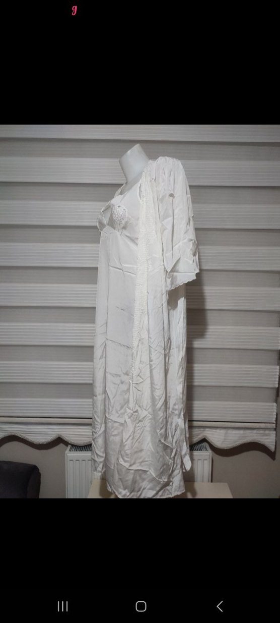 Beyaz Nakışlı Bohem Uzun Kadın Sabahlık - Görsel 3