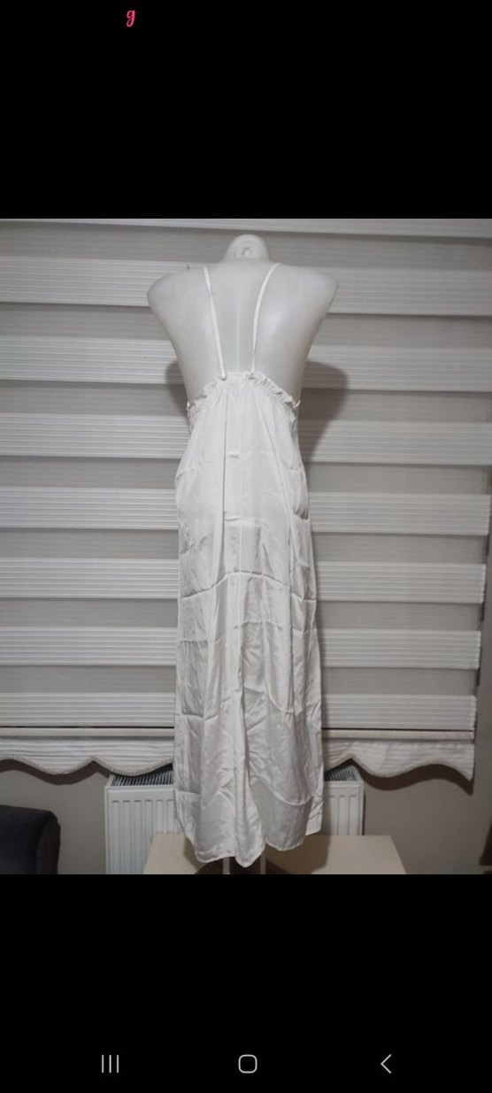 Beyaz Nakışlı Bohem Uzun Kadın Sabahlık - Görsel 5