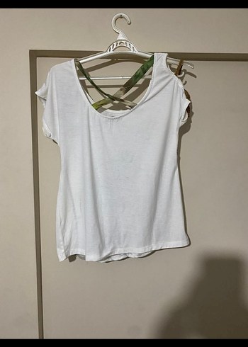 Beyaz Baskılı Kolsuz Hamile Tişörtü - Görsel 8