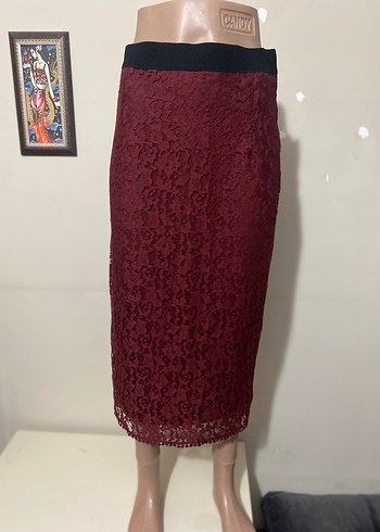 BORDO DANTELLİ UZUN ETEK - Görsel 2