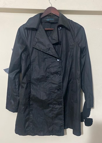 Düğmeli Siyah Midi Kadın Rüzgarlık - Görsel 7