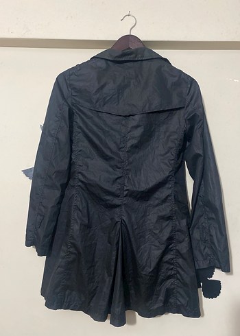 Düğmeli Siyah Midi Kadın Rüzgarlık - Görsel 8