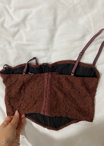 Dantel Detaylı Kahverengi Strappy Bustier 36 beden - Görsel 2