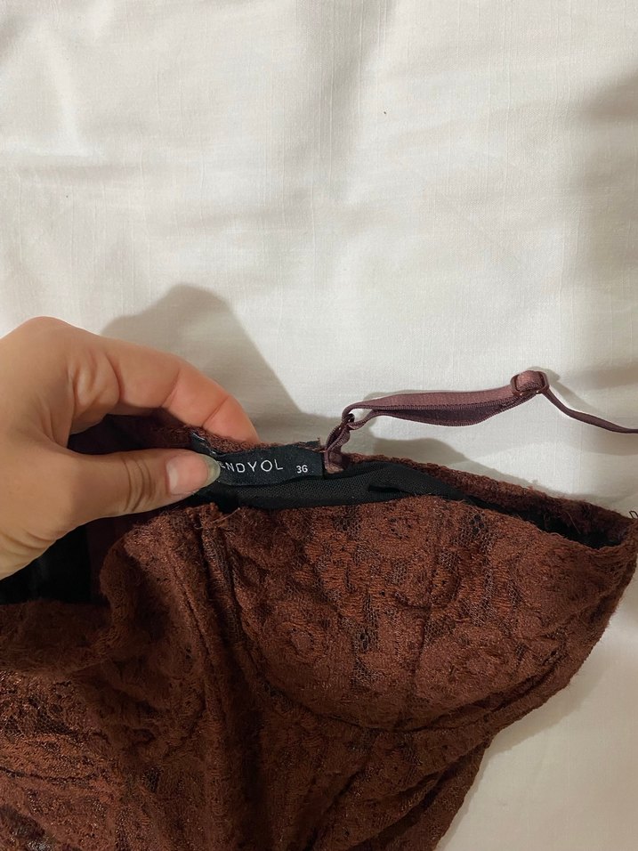 Dantel Detaylı Kahverengi Strappy Bustier 36 beden - Görsel 3